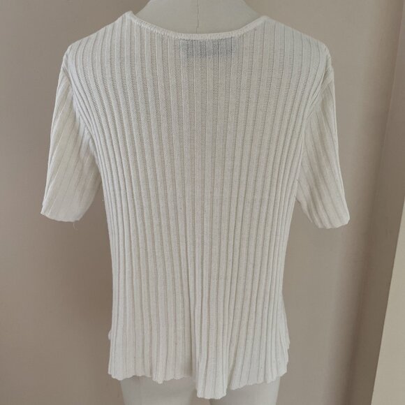 Two Roads Open Weave Ribbed Sweater Women's L Ivory Lightweight Scalloped Boho - Picture 6 of 8